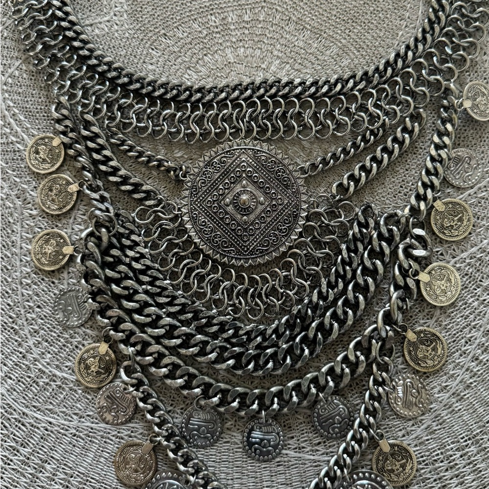 Statement Necklace Multi Chains Medallion Bali Bo… - image 2